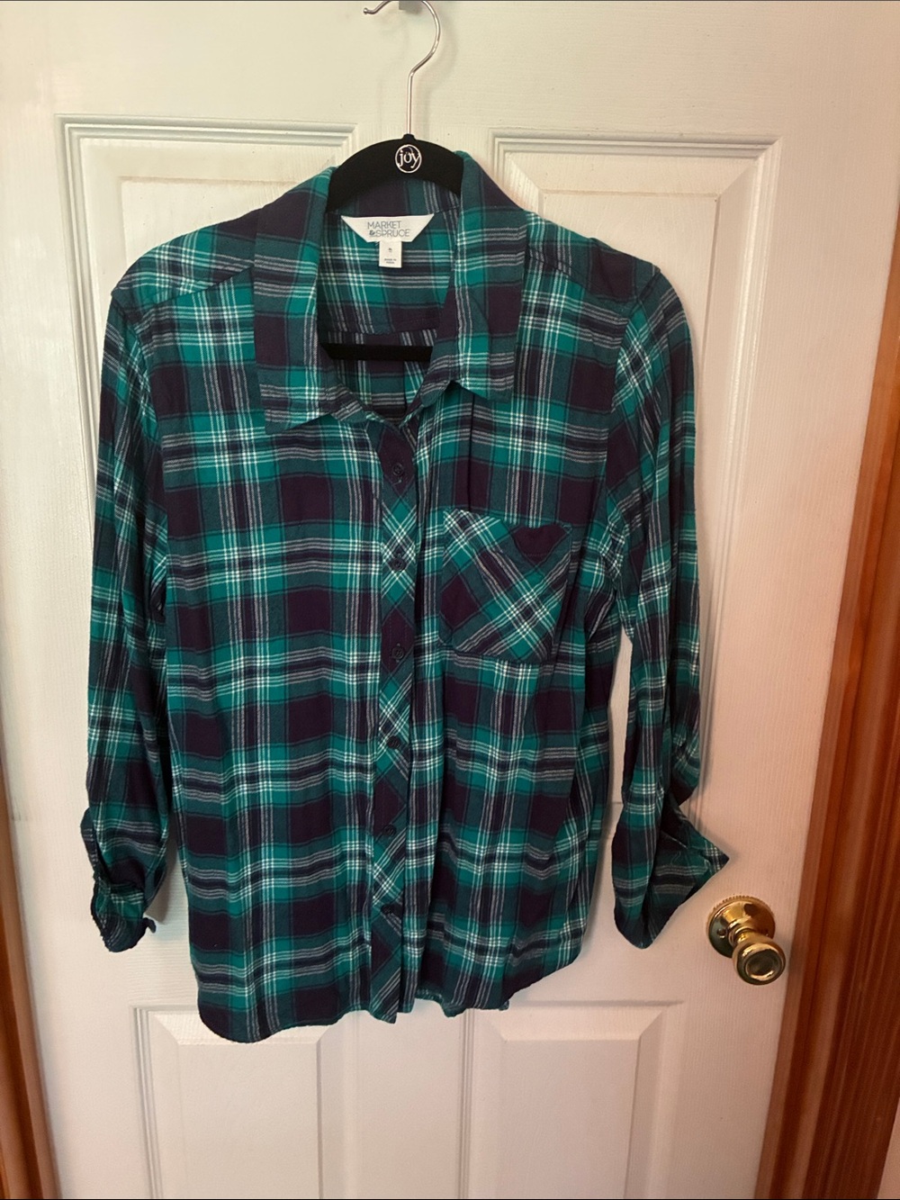 Market & Spruce Teal and Navy Plaid Button-Down Shirt